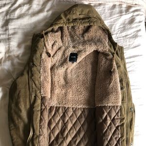 Rip Curl Men's Olive Green Hooded Corduroy Jacket with Sherpa Lining
